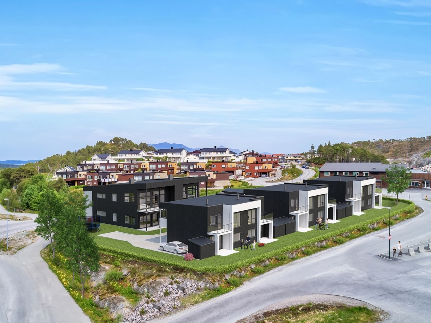 Sentervegen Kristiansund. Kombinasjon av 2m-boliger og 4m-boliger prosjektert for KBBL i Kristiansun